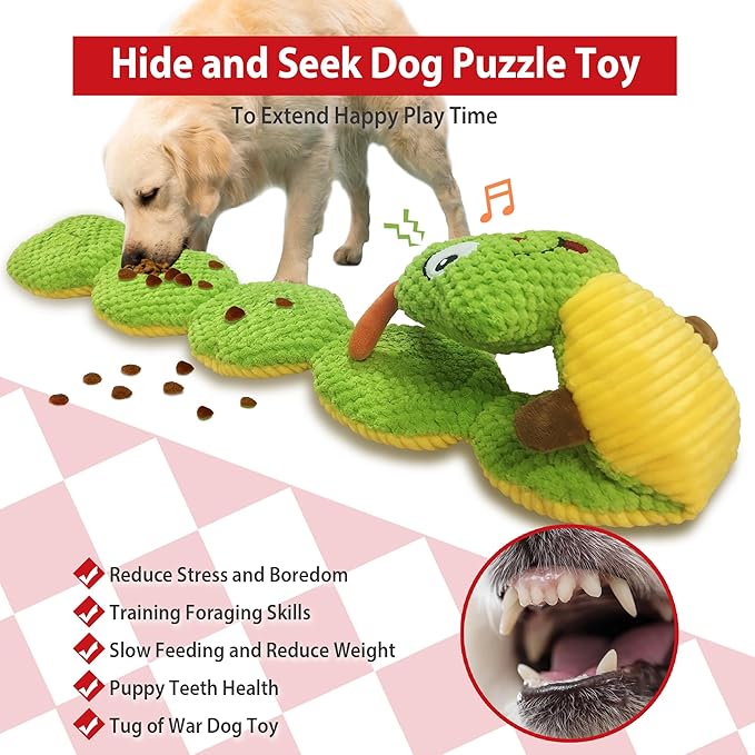 Gigwi Interactive Dog Puzzle Toys, Pet Snuffle Toy Treat Dispensing IQ Training, Cute Caterpillar Design Squeaky Plush Toys Tug of War, Hide and Seek Dog Entertainment Toys for Boredom