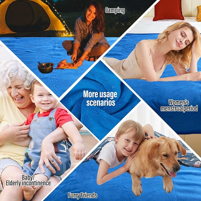 Waterproof Blanket for Bed, 80"x90" Leak-Proof Design, Reversible & Washable King Size Waterproof Blanket, Large Water Resistant Blankets, Reusable (Blue/Warm White)