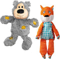 KONG XL 2 Pack - Soft Plush Dog Toy for Large Breeds - Durable, Cuddly & Squeaky - Perfect for Play & Comfort (Bear/Fox)