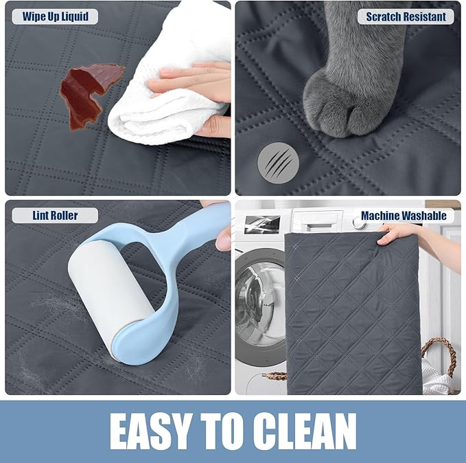 Smiry Waterproof Dog Bed Cover Pet Blanket, Soft Washable Dog Blanket for Furniture Bed Couch Sofa Reversible, Checkered (68"x82", Dark Grey/Beige)