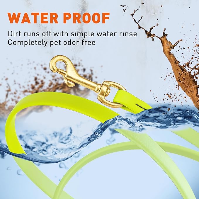 Viper K9 Biothane Working Dog Leash Waterproof Lead for Tracking Training Schutzhund Dog Sport & Search - Odor-Proof Long Line with Solid Brass Snap for Puppy Medium and Large 3/8" x 10ft SafetyYellow