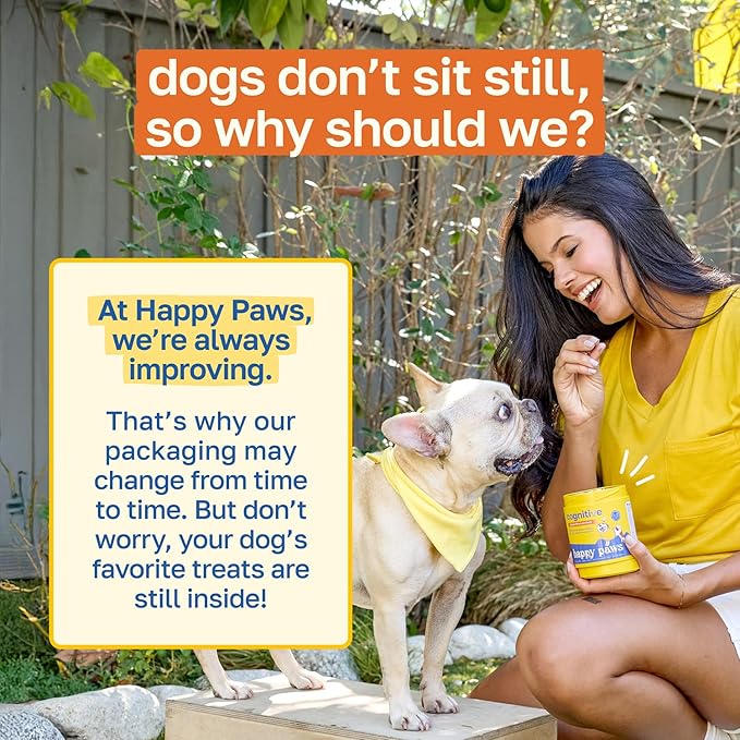 Happy Paws Cognitive Supplement for Dogs, Chicken Soft Chews with Taurine, Spirulina, CoQ10 & Vitamins B1, B3, B12, Supports Cognitive Function, Memory and Focus, Chews for Small to Large Dogs