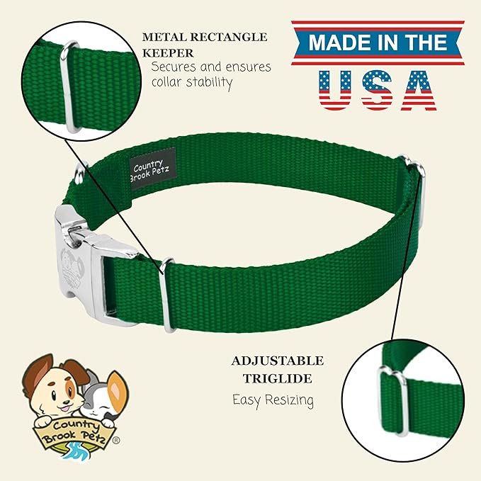 Country Brook Petz - Premium Nylon Dog Collar with Metal Buckle for Small Medium Large Breeds - 10+ Cool Colors (Small, 3/4 Inch, Christmas Green)
