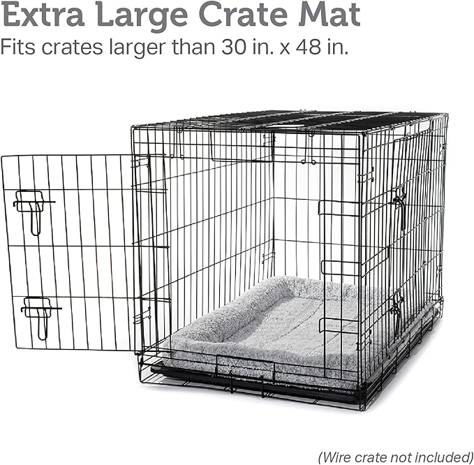 Friends Forever Bolster Dog Crate Mat 48 Inch, Washable Dog Crate Bed, Sherpa Fleece, Nova Grey