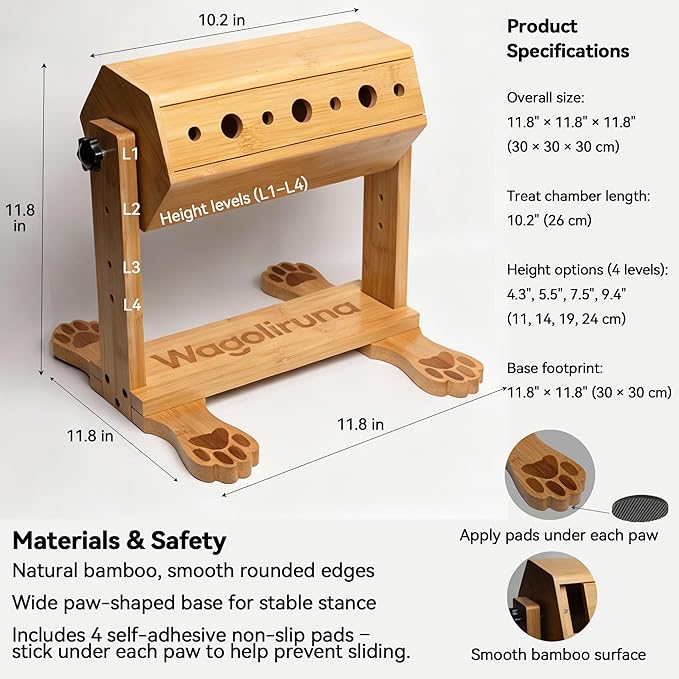 Interactive Dog Nail Scratch Board & Treat Puzzle Toy, 2-in-1 Adjustable Bamboo Feeder for Small Medium Large Dogs, Stress-Free Nail File Alternative (Includes 80/180 Grit Sandpaper)