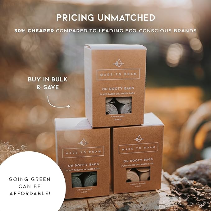 MADE TO ROAM On Dooty Bags - Plant Based Dog Poop Bag Rolls, Extra Thick, Leak Proof, Unscented Dog Waste Bags (Set of 3 Boxes, 270 Bags Total) - Alaska Daybreak