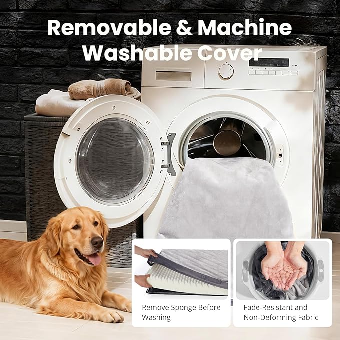 OhGeni Orthopedic Waterproof Dog Bed for Medium Large Dogs, Machine-Washable Removable Cover in Easy-Clean Fabric, High Density Foam & Easy-Carry Handle, Suitable for Crate, 35 inch (Gray)