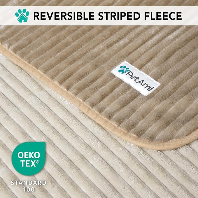 PetAmi Waterproof Dog Blanket, Leakproof Pet Blanket for Small Medium Large Dogs, Reversible Furniture Bed Sofa Couch Cover Protector, Plush Striped Pet Throw for Indoor Cat, 29x40 in, Taupe Beige