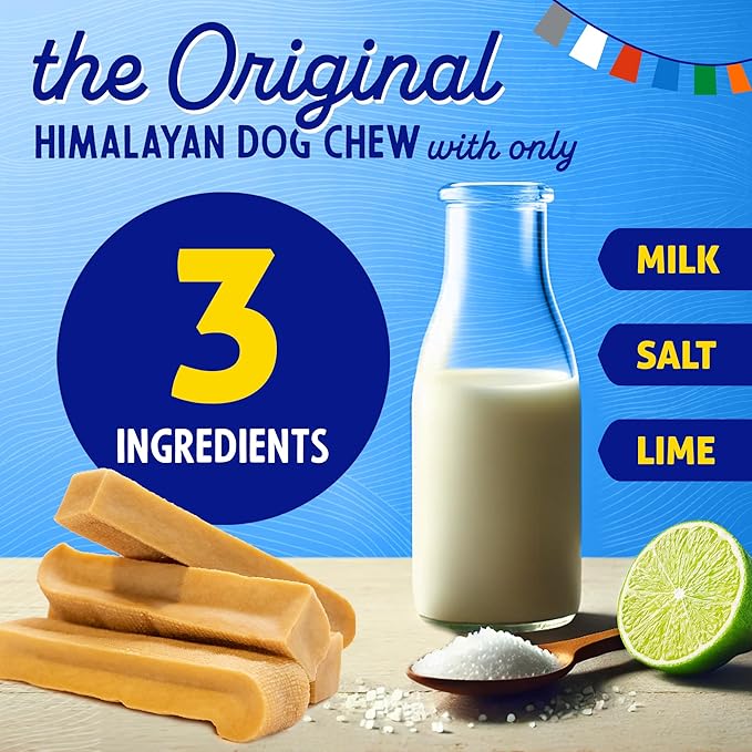 Himalayan Dog Chew Original Yak Cheese Dog Chews, The Better-For-You Chew, 100% Natural, Long Lasting, Healthy Safe Dog Treats, Lactose & Grain Free, Protein Rich, For Dogs 65 Lbs & Smaller, 2-Count