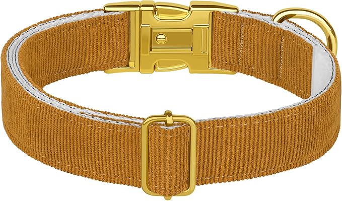 Personalized Dog Collar with Gold Metal Buckle, Velvet Custom Dog Collars for Small, Medium & Large Dogs – Puppy Collars with Metal Buckle, 4 Sizes, 8 Colors (Light Brown, L, 15"-19")