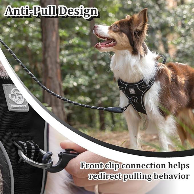 Vest Harness for Dogs - Reflective Adjustable Padding with Easy-On Design & Leash Attachment (S, Black)
