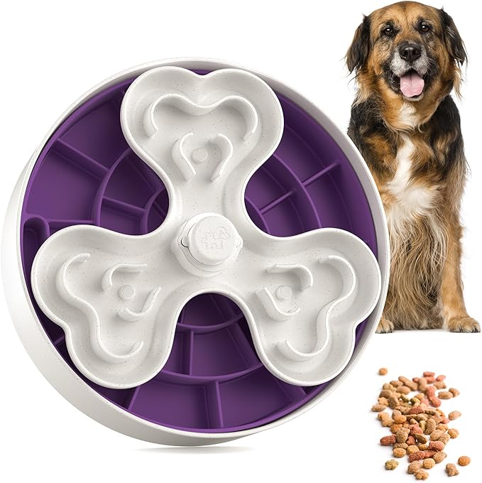 Puzzle Feeder Slow Feeder Bowls, Dishwasher Safe, Large Breed Dogs, 4 Modes, 3 Detachable Parts, Adjustable Speeds, Purple