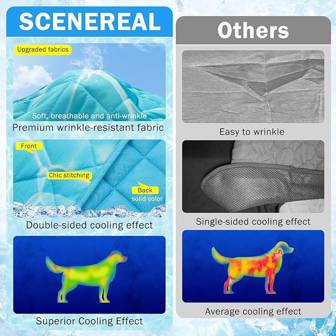 SCENEREAL Upgraded Dog Cooling Mat for Small Meduim Breeds Dogs, 28"x40" Reversible Self- Cooling Mat for Summer Heat, Ice Cool Soft Pet Throw Blanket Use in Couch, Car, Seat,Bed- Machine Washable
