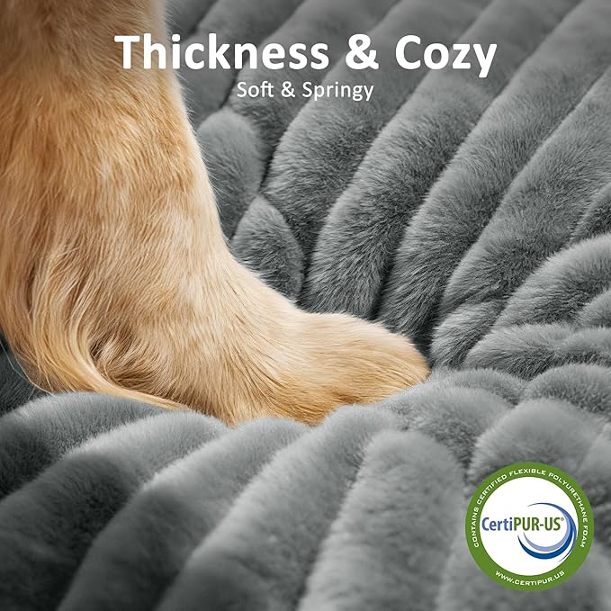 Dog Beds Large Sized Dog, Flat Pet Beds with Removable Washable Cover, Pet Mat Cute Pet Crate Bed Thick Shredded Chopped Crate Foam & Anti Slip Bottom for Indoor, 35"x23"x4" Grey