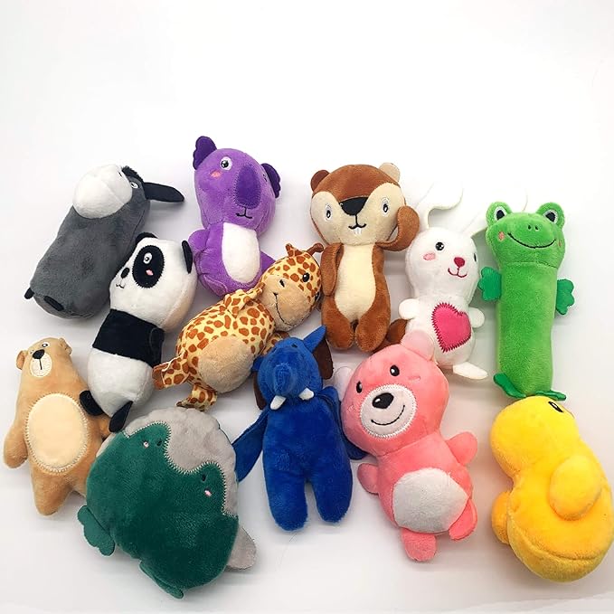 Jalousie 12 Pack Plush Animal Dog Toy, Premium Squeaky Chew Toys for Small Medium Dogs, Stuffed Puppy Toys for Pets - Dental Cleaning & Stress Relief