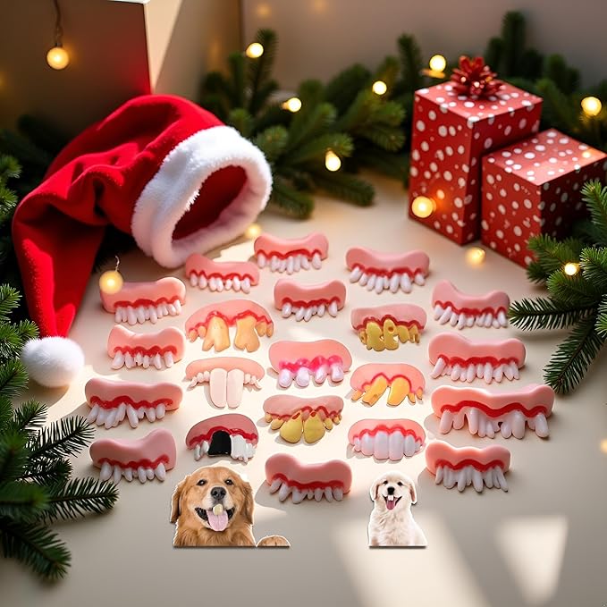 A Set of 8pcs Spoof Teeth Fake for Dogs,Funny Silicone Teeth Braces,Creative Fake Chew Toys, Easy to Apply Dog Toy,Interactive Toys,Dog Christmas Costume Suitable Accessories