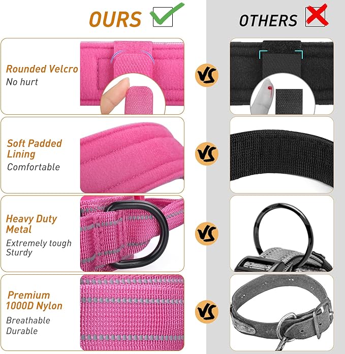 AUBELL Reflective Tactical Dog Collar,Adjustable Military Heavy Duty K9 Collars with Handle and Quick Release Metal Buckle Great for Medium Dogs, with Airtag Case and 2 Patches (Pink,M)