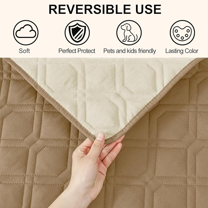 Smiry Reversible Waterproof Couch Covers for Sofa, Washable Dogs Pet Couch Covers for 3 Cushion Sofa Pet Friendly, Water Resistant Furniture Protector Slipcover, Geometric (82"x102", Camel/Beige)