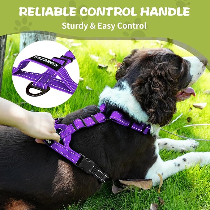 Dog Harness,Adjustable No Pull Dog Harness,Y-Shaped Design,Buckle-Neck Balance Harness with Reflective, Ideal for Dog Training Hiking, Easy Walk Harness,Durable High-Tensile Nylon Purple-M