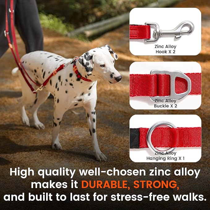 HOWGO Hands Free Dog Leash with Padded Handle,Multifunctional Crossbody Waist Leash for Walking Running Jogging Training,7.5 FT Nylon Adjustable Length for All Breeds(Red, Standard)