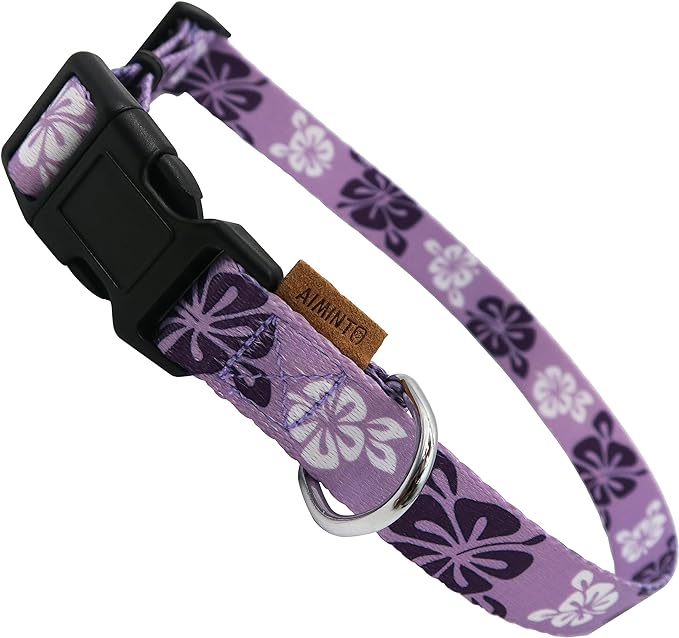 Dog Collar, Cute Floral Pattern, Soft and Adjustable Collar with Quick Release Buckle (S (Neck 11-18", Width 5/8"), Hawaiian Purple)