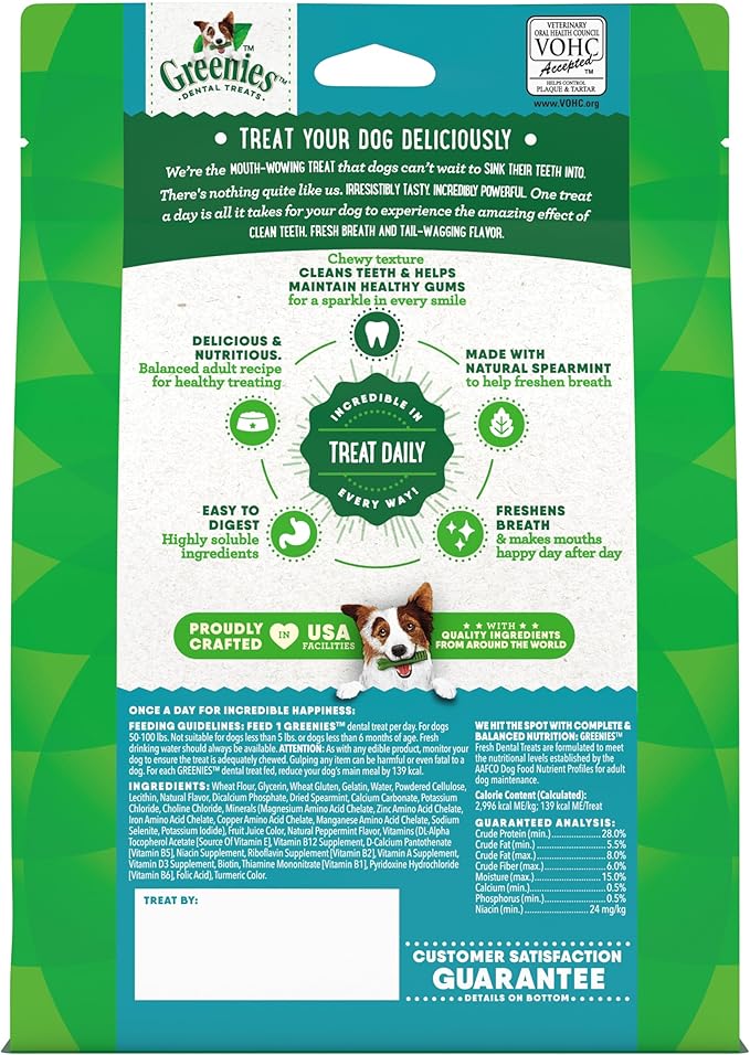 Greenies Dog Treats, Veterinarian-Recommended Natural Dental Dog Treats, Large Size, Mint Flavor, 12 oz. Pack, 8 Count