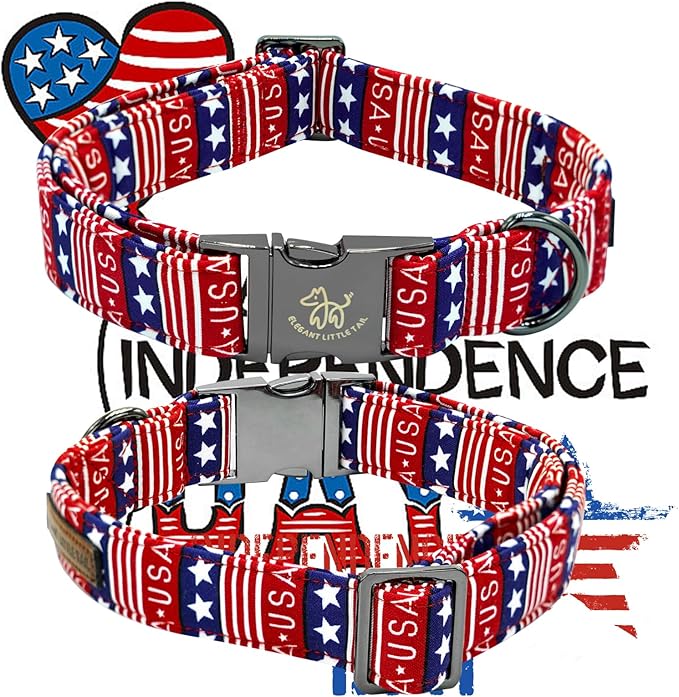 Elegant little tail Independence Dog Collar, Patriotic Pet Collar with Flower American 4th of July Pet Gift Cotton Soft Boy Girl Adjustable Collars for X-Small Puppy