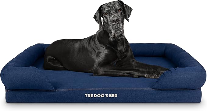 The Dog’s Bed Orthopedic Memory Foam Dog Bed with Bolsters, Oxford Fabric, Blue Denim, XXL