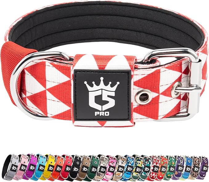 TSPRO Tactical Dog Collar 1.5 Inch Wide Thick Dog Collars with Heavy Duty Metal Buckle, Durable, Strong, Adjustable for Medium to Large Dogs (Geometric L)