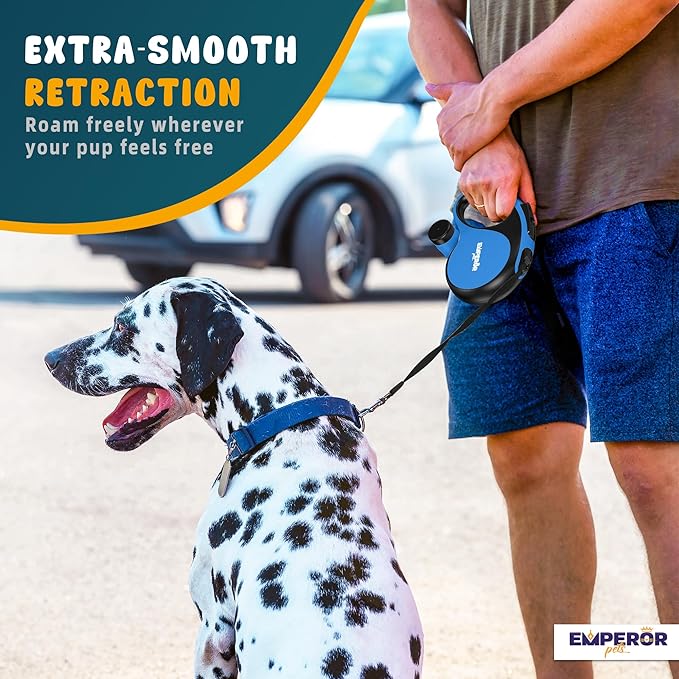 Emperor Pets 26 ft Retractable Dog Leash Blue - Heavy Duty Retractable Pet Leash with Anti-Slip Grip for Medium to Large Dogs up to 110 lbs -Aura BL26