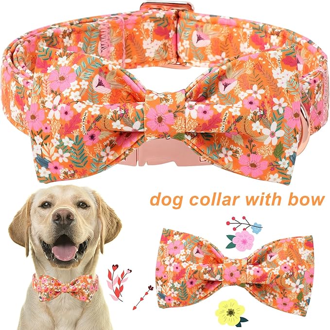ARING PET Fall Dog Collar with Bow, Cute Daisy Floral Pet Collars with Quick Release Buckle for Puppy Small Medium Large Girl Boy Dogs-S