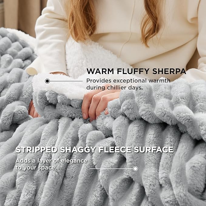 Bedsure Sherpa Blanket King Size for Bed - Super Soft, Cozy Fleece Thick Warm Blanket for Winter, GentleSoft Home Room Decor, Grey, 108x90 Inches