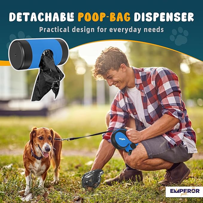 Emperor Pets 26 ft Retractable Dog Leash Blue - Heavy Duty Retractable Pet Leash with Anti-Slip Grip for Medium to Large Dogs up to 110 lbs -Aura BL26