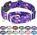 Martingale Collar for Dogs with Buckle Floral Dog Collar Girl Female Soft Nylon Dog Collars for Small Medium Large Dogs (Purple Flower, L)