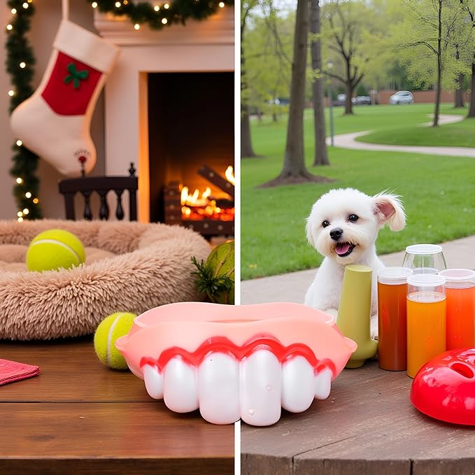 White Neat Teeth Fake Teeth for Dogs,Funny Silicone Braces,Creative Fake Dog Chew Toys, Easy to Apply Toy,Interactive Toys, Christmas Costume Suitable Accessories