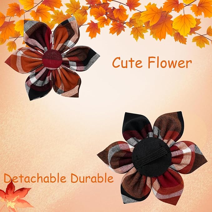 Elegant little tail Fall Dog Collar, Halloween Plaid Dog Collar with Flower Girl Boy Pet Collar Dog Flowers Soft Durable Pet Collar for X-Small Dogs