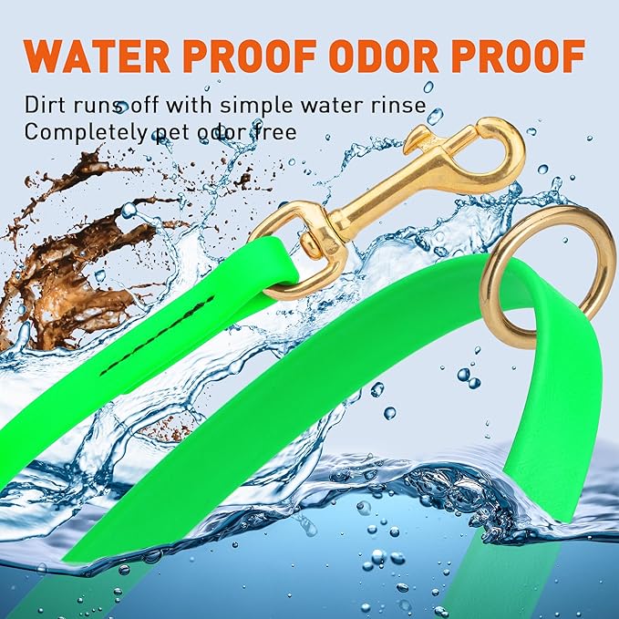 Viper Biothane K9 Working Dog Leash Waterproof Lead for Tracking Training Schutzhund Odor-Proof Long Line with Solid Brass Snap for Puppy Medium and Large Dogs 4ft, Tropical Green