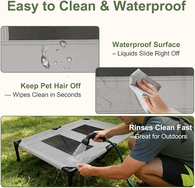 Dog Beds and Furniture, Raised Pet Cot for Medium and Large Dogs, Cooling Breathable Mesh, Durable Sturdy Frame, Washable Cover, Portable and Easy to Assemble Indoor/Outdoor Pet Bed, Grey, M
