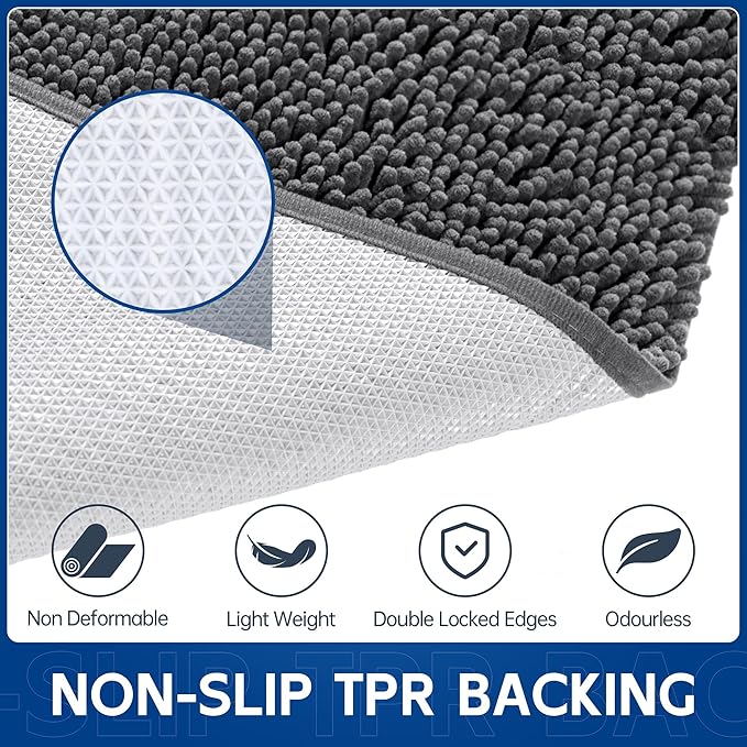 Chenille Absorbent Front Door Mat 60" x 36", Dog Door Mat for Muddy Paws, Trap Dirt Doormat, Mud Mat for Dogs, Washable Non Slip Outdoor Indoor Doormats for Entryway, Grey