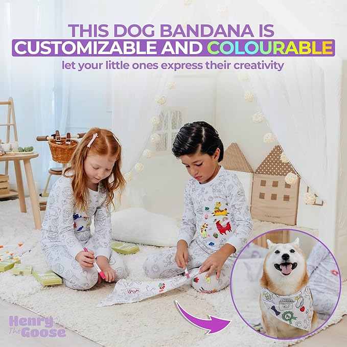Customizable Dog Bandanas with 4 Fabric Markers - DIY Washable Scarf for Extra Small to Small Breeds Dogs & Puppies | Personalized Pet Handkerchief, Gift for Boys & Girls