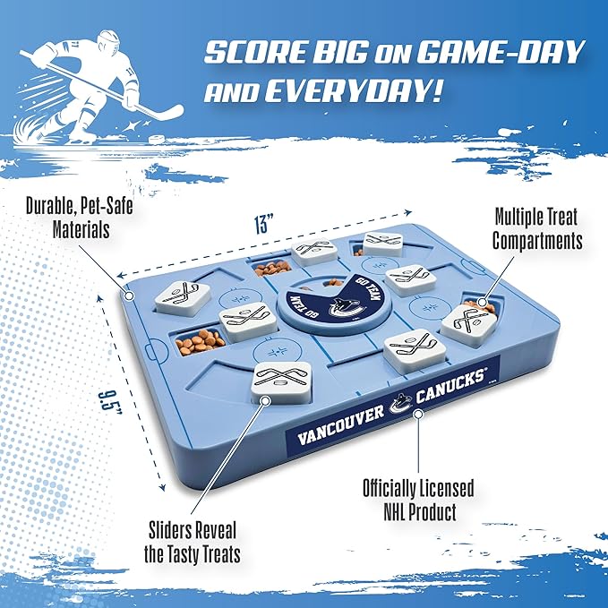 Pets First NHL Vancouver Canucks Large Puzzle Toy, New Size, Interactive Dog Treat & Slow Feeding Toy