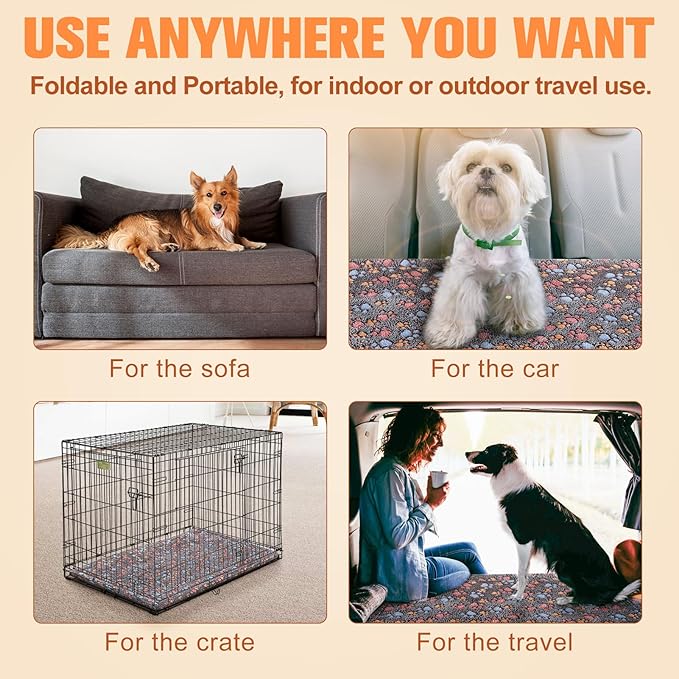 BEAUTYZOO Dog Bed Crate Pad 48 x 30 inch, Washable Dog Crate Mat for XX-Large Sized Dogs, Anti-Slip Pet Crate Bed Kennel Pad, Durable Cozy Puppy Sleeping Mat Rectangle Mattress, Colorful Paw