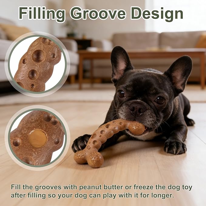 Dog Bone Toy for Aggressive Chewers Tough Dog Chew Toys for Samll Breed to Keep Them Busy (Small-Under 20LBS, Milk)