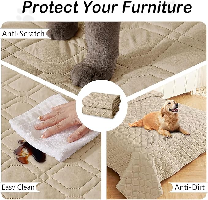hyha Waterproof Dog Bed Blanket, Soft Pet Blankets, Waterproof Couch Cover for Dogs, Reversible Sofa Covers Washable for Furniture (52x82 Inch, Taupe/Taupe)