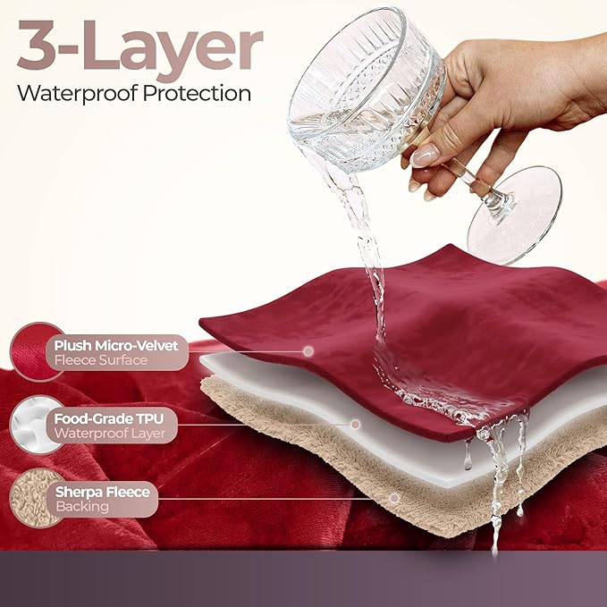 Sacred Weapon Waterproof Blanket for Bed Intimacy – Mini Sherpa & Fleece Throw – Waterproof Blanket for Couch, Absorbent & Leak Proof – Love Blankets for Couples Intimacy Waterproof – Dark Red, 40x45