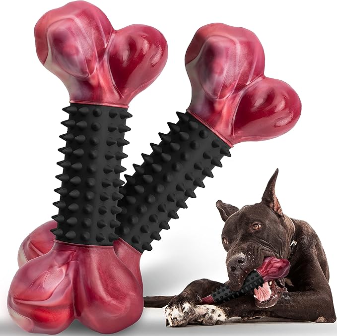 Apasiri 2-Pack Dog Toys for Aggressive Chewers with Bacon Flavor: 8" Indestructible Chew Bones for Large Breeds, Tough Nylon & Rubber Dog Toys Keep Them Busy, Interactive Play