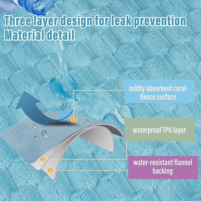 Water Resistant Blanket for Bed Couch Sofa, 60"x80" Reversible & Washable Microfiber Blanket, Queen Size Waterproof Throw, Pet Friendly & Leakproof (Sky Blue/Pale Blue)