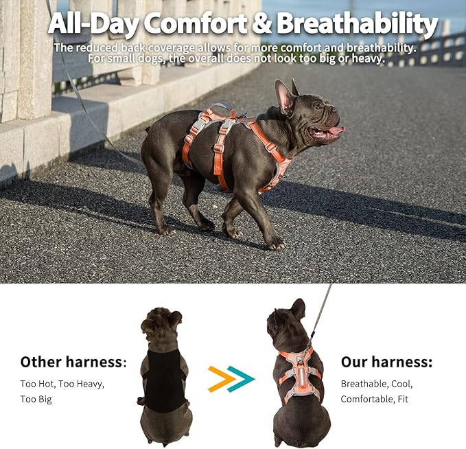 Huntboo Escape Proof Dog Harness, No Pull Reflective Harness with Lift Handle, Adjustable Pet Vest with Front and Back Leash Clips for Small Medium Large Dogs Walking Hiking Training (Orange,XL)
