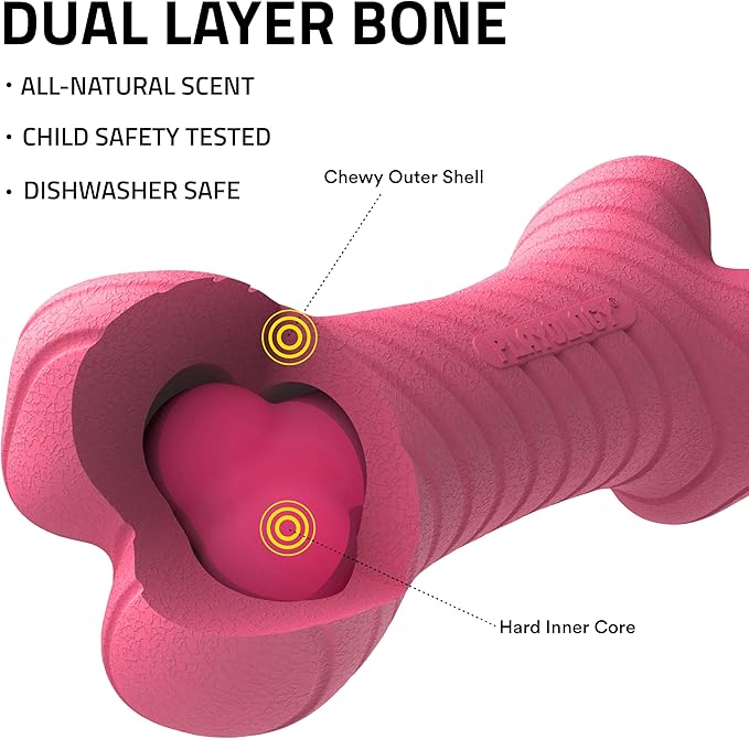 Playology Dog Toys | Dual Layer Bone Durable Chew Toy Bone for Dogs, Value 2-Pack | Small Red Velvet Cake Scented Toy - Limited Edition Valentine's Day Scent | Made from Non Toxic Materials