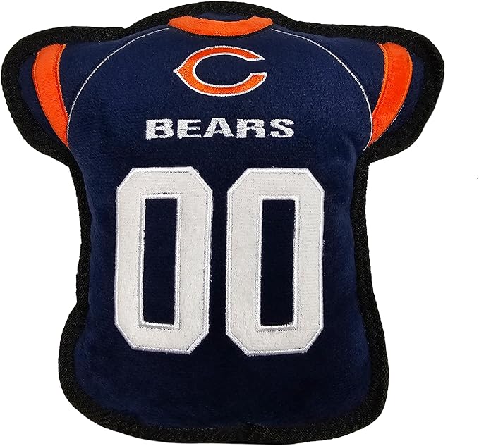 The 1st Ever Tough but Smooth Dog NFL Chicago Bears Football Jersey Tough Pet A Premium Quality Doggie with Built-in Squeaker. Sports Fans Favorite Chew